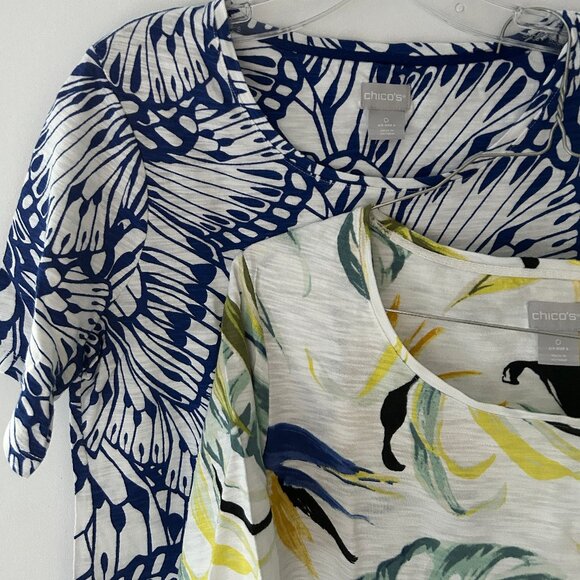 CHICO'S Lot of 2 S/S Women's T-Shirts Tops Floral Spring Prints SZ 0 (Small) - Picture 4 of 6